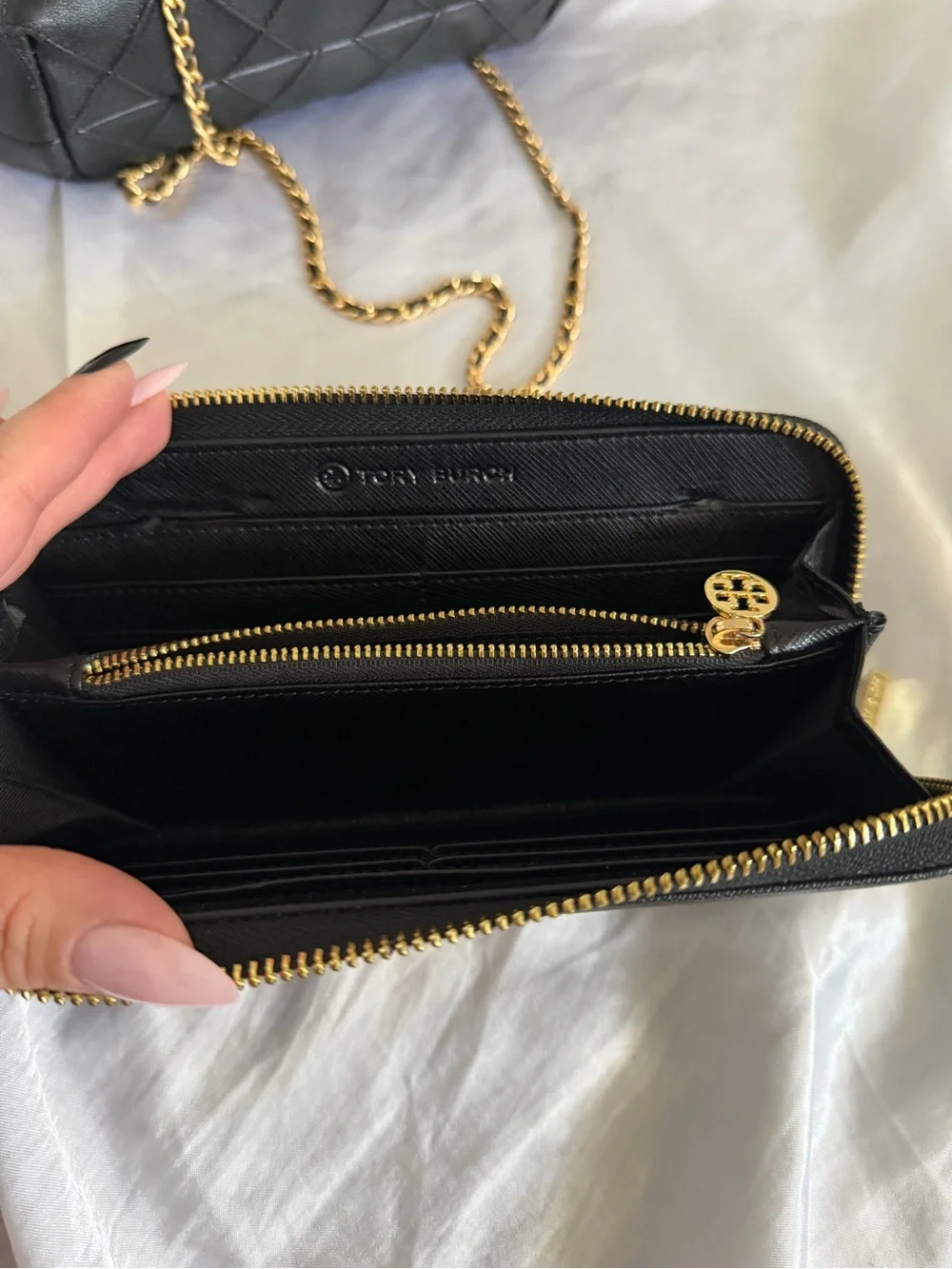 Tory Burch Black Quilted Mini Hobo with Gold Chain Hardware